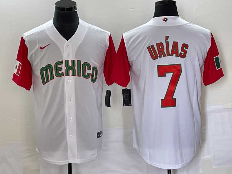 Men's Mexico Baseball #7 Julio Urias Number 2023 White Red World Classic Stitched Jersey 22